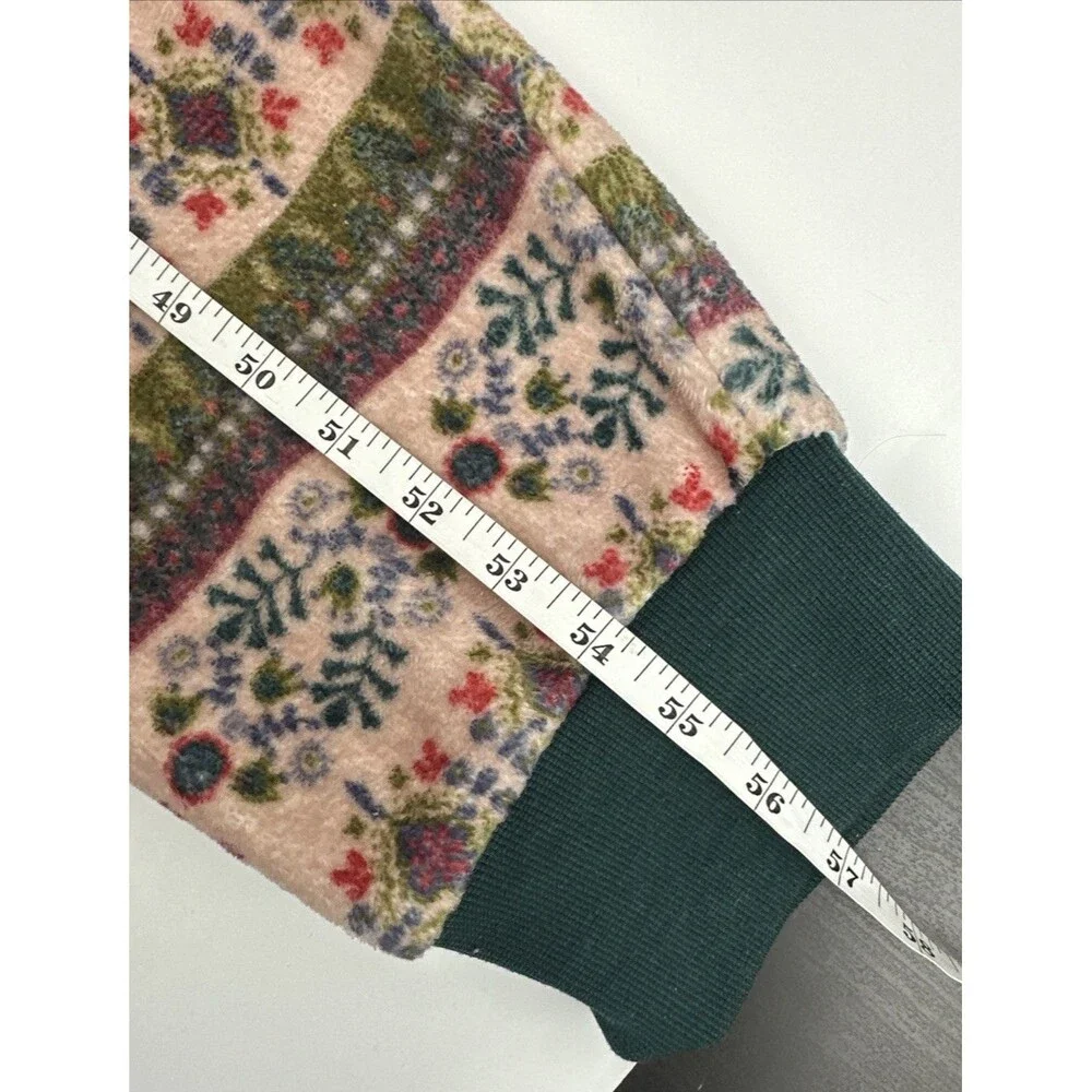 Natural Life One Piece Fleece Pajamas Zip Pink‎ Green Floral Long Womens Medium